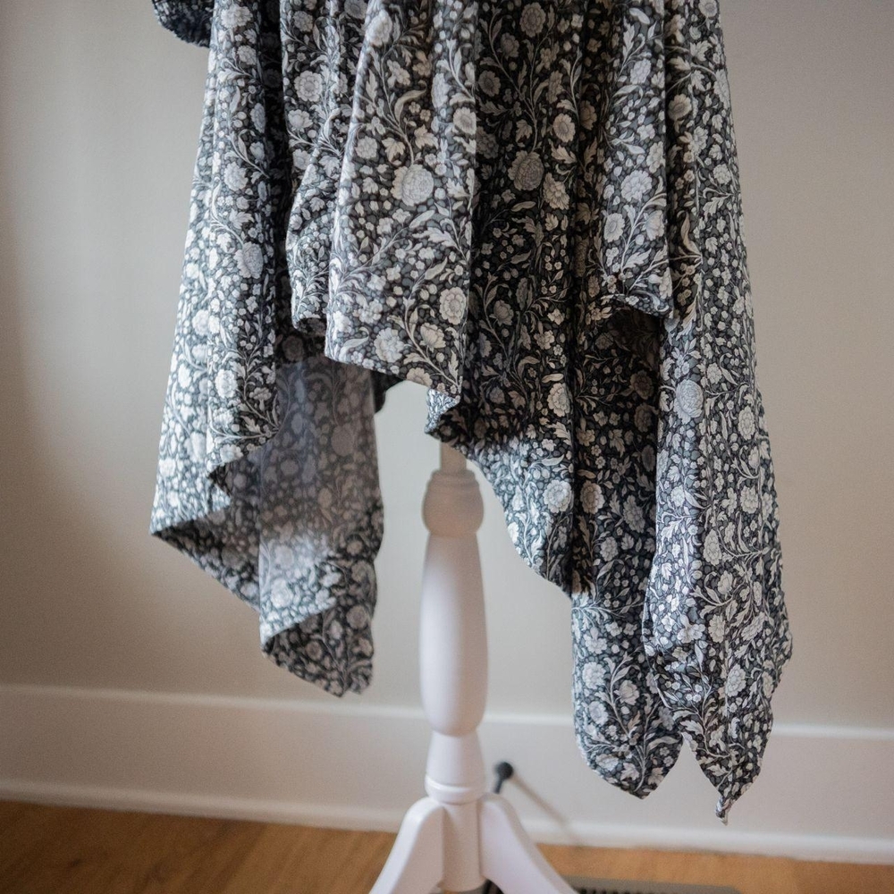 Handmade Cottage Core Goth Victorian Style Floral Puff Sleeve Cotton Dress - Picture 5 of 8